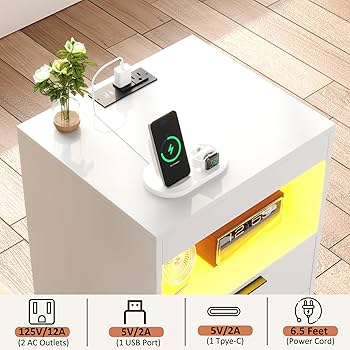 GRACE KAGECHIYO SIDE TABLE 【忍】 グレイス Amazon.com: Gadroad LED Nightstand with Charging Station